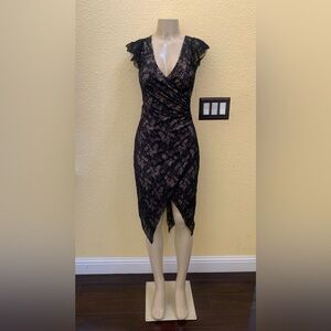 BEBE Size Small Black Lace With Nude Lining Cap Sleeve Dress